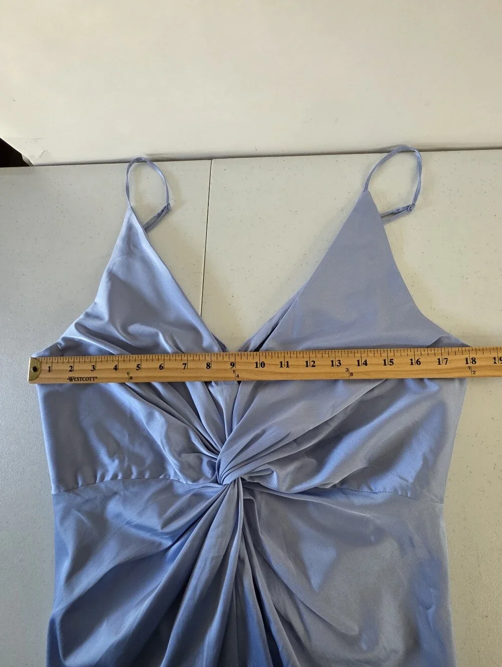 Abercrombie & Fitch Draped Twist Front Maxi Dress Size L Satin Blue Event Party